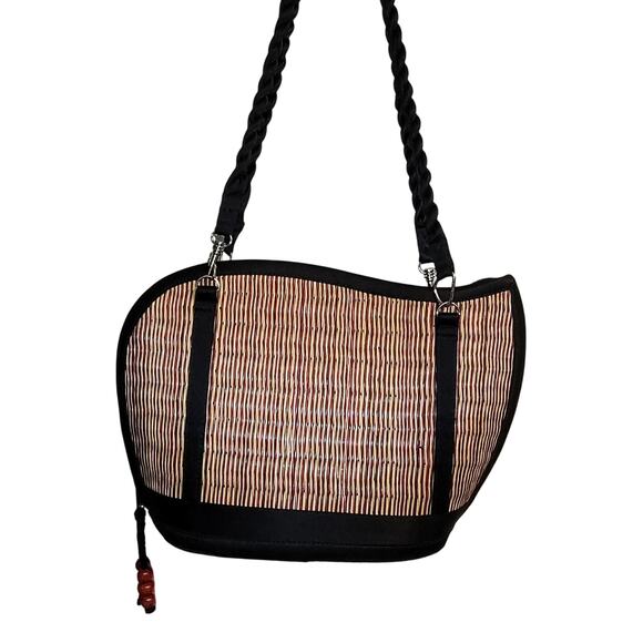 Saraye Original Tatami Style Purse from Cambodia -Brown Striated Kiri Wave Purse - Picture 1 of 9